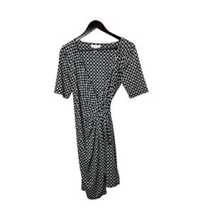 Motherhood Maternity Black Geometric Print Short Sleeve Wrap Dress Womens Medium